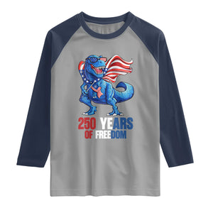 Funny Patriotic Dinosaur Raglan Shirt 250 Years Of Freedom TS12 Sport Gray Navy Print Your Wear