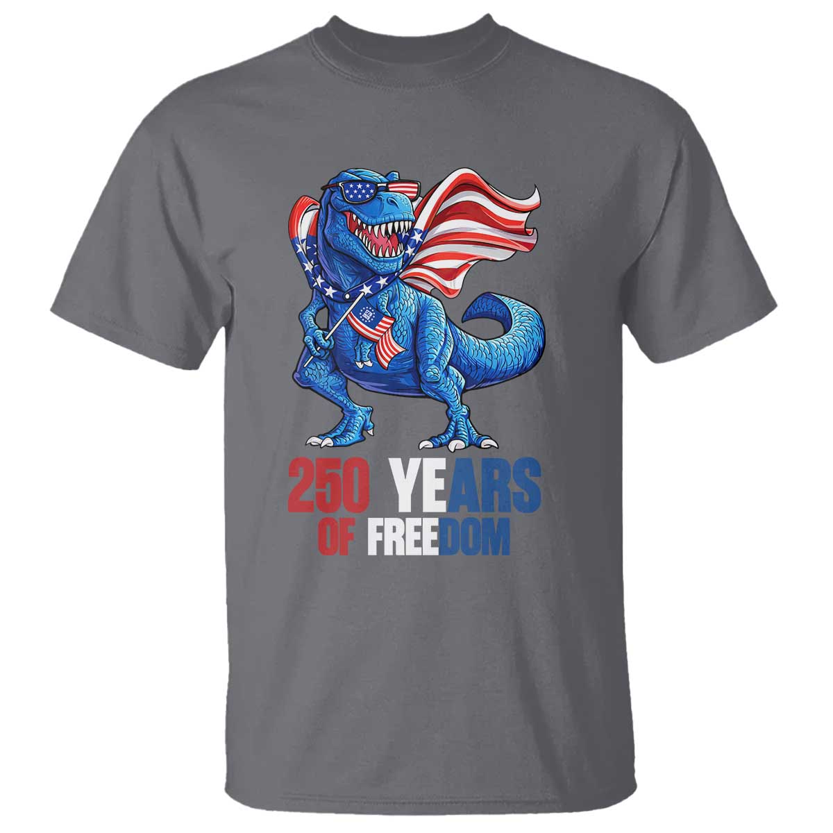 Funny Patriotic Dinosaur T Shirt 250 Years Of Freedom TS12 Charcoal Print Your Wear
