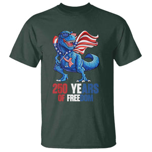 Funny Patriotic Dinosaur T Shirt 250 Years Of Freedom TS12 Dark Forest Green Print Your Wear