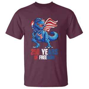 Funny Patriotic Dinosaur T Shirt 250 Years Of Freedom TS12 Maroon Print Your Wear