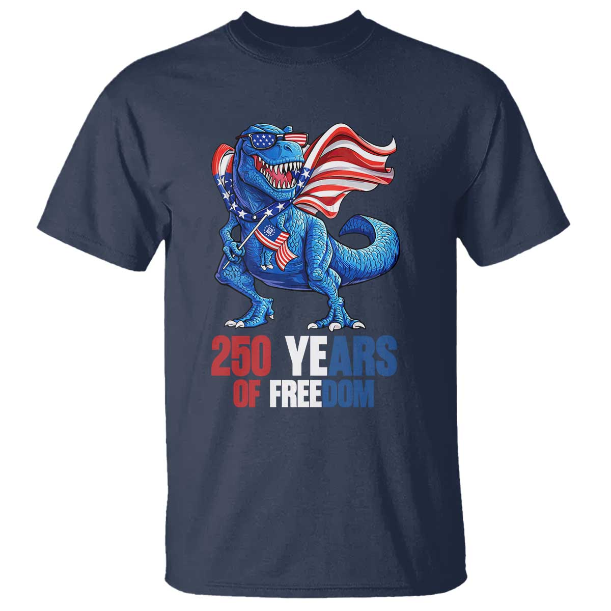 Funny Patriotic Dinosaur T Shirt 250 Years Of Freedom TS12 Navy Print Your Wear