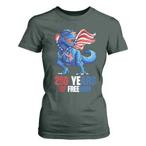 Funny Patriotic Dinosaur T Shirt For Women 250 Years Of Freedom TS12 Dark Forest Green Print Your Wear