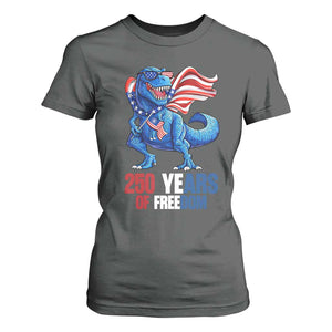 Funny Patriotic Dinosaur T Shirt For Women 250 Years Of Freedom TS12 Dark Heather Print Your Wear
