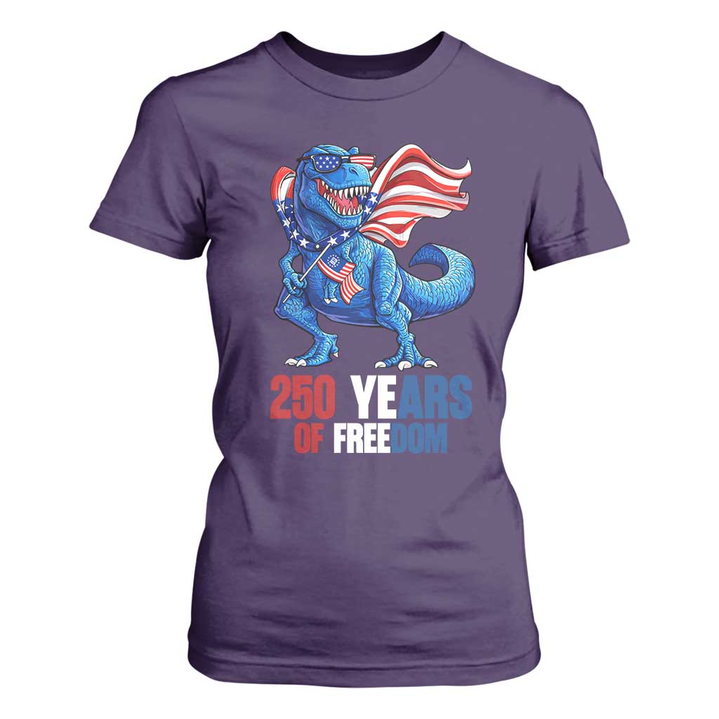 Funny Patriotic Dinosaur T Shirt For Women 250 Years Of Freedom TS12 Purple Print Your Wear