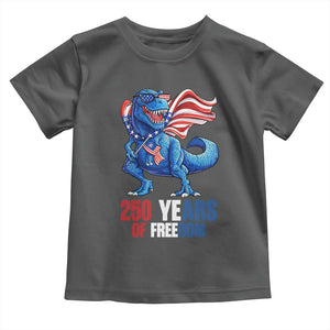 Funny Patriotic Dinosaur Toddler T Shirt 250 Years Of Freedom TS12 Dark Heather Print Your Wear