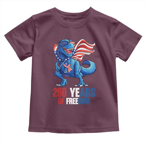 Funny Patriotic Dinosaur Toddler T Shirt 250 Years Of Freedom TS12 Maroon Print Your Wear