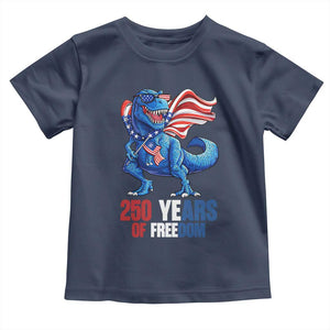 Funny Patriotic Dinosaur Toddler T Shirt 250 Years Of Freedom TS12 Navy Print Your Wear