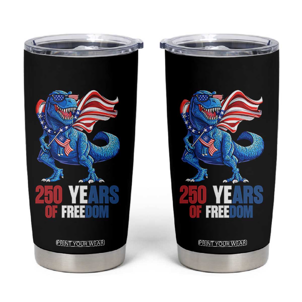 Funny Patriotic Dinosaur Tumbler Cup 250 Years Of Freedom TS12 Black Print Your Wear