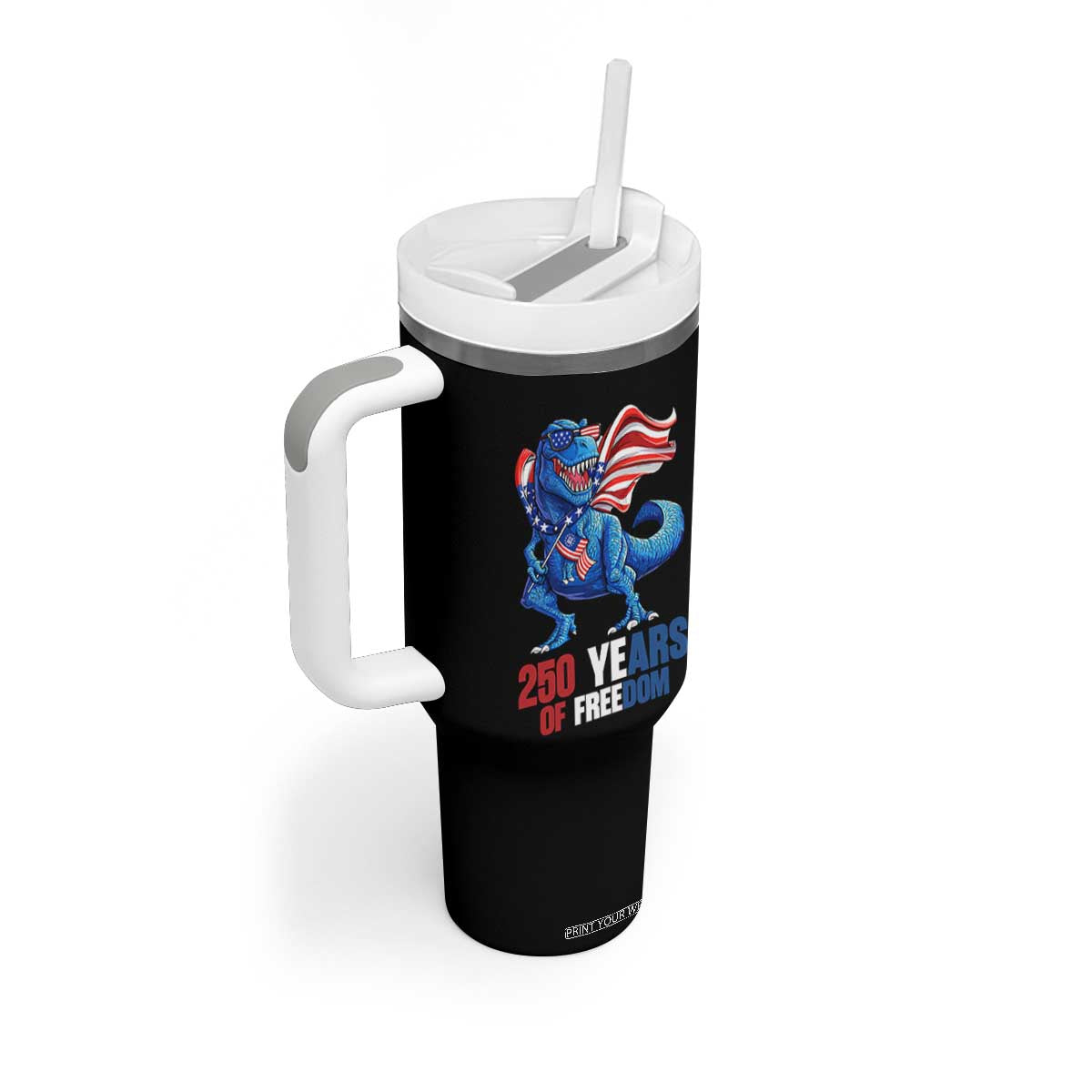 Funny Patriotic Dinosaur Tumbler With Handle 250 Years Of Freedom TS12 Print Your Wear