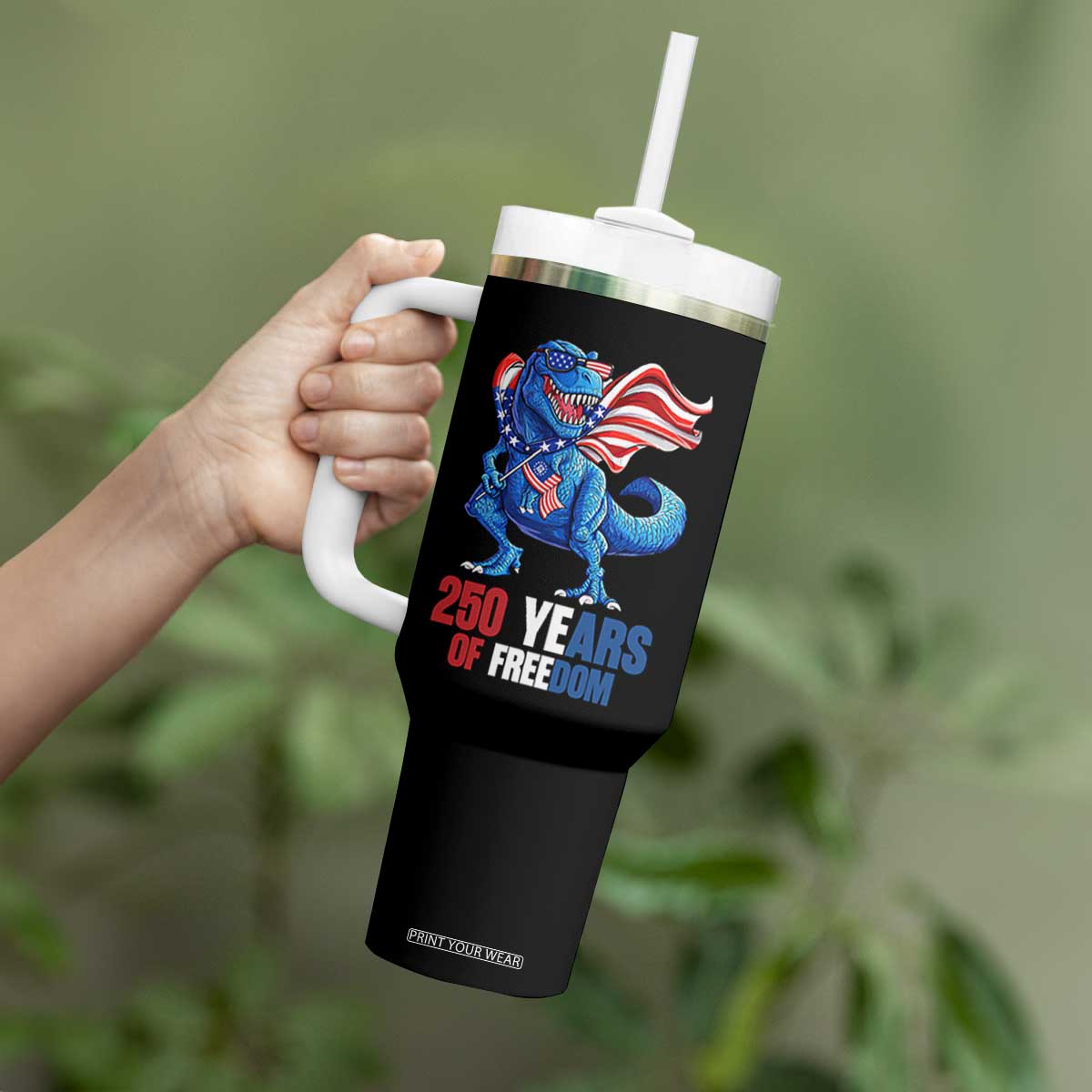 Funny Patriotic Dinosaur Tumbler With Handle 250 Years Of Freedom TS12 Print Your Wear