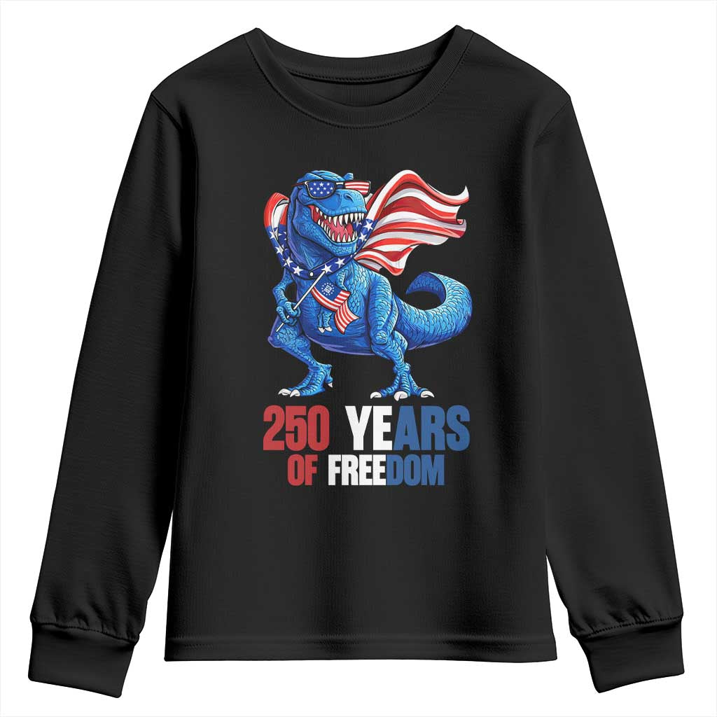 Funny Patriotic Dinosaur Youth Sweatshirt 250 Years Of Freedom TS12 Black Print Your Wear