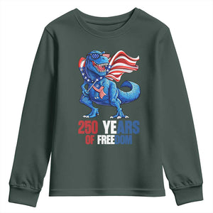Funny Patriotic Dinosaur Youth Sweatshirt 250 Years Of Freedom TS12 Dark Forest Green Print Your Wear