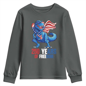 Funny Patriotic Dinosaur Youth Sweatshirt 250 Years Of Freedom TS12 Dark Heather Print Your Wear