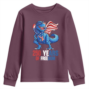 Funny Patriotic Dinosaur Youth Sweatshirt 250 Years Of Freedom TS12 Maroon Print Your Wear