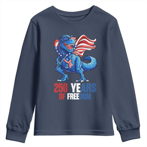 Funny Patriotic Dinosaur Youth Sweatshirt 250 Years Of Freedom TS12 Navy Print Your Wear