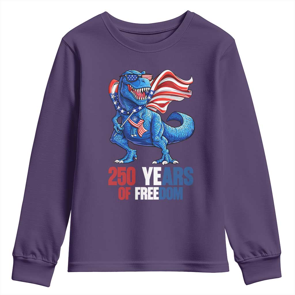 Funny Patriotic Dinosaur Youth Sweatshirt 250 Years Of Freedom TS12 Purple Print Your Wear