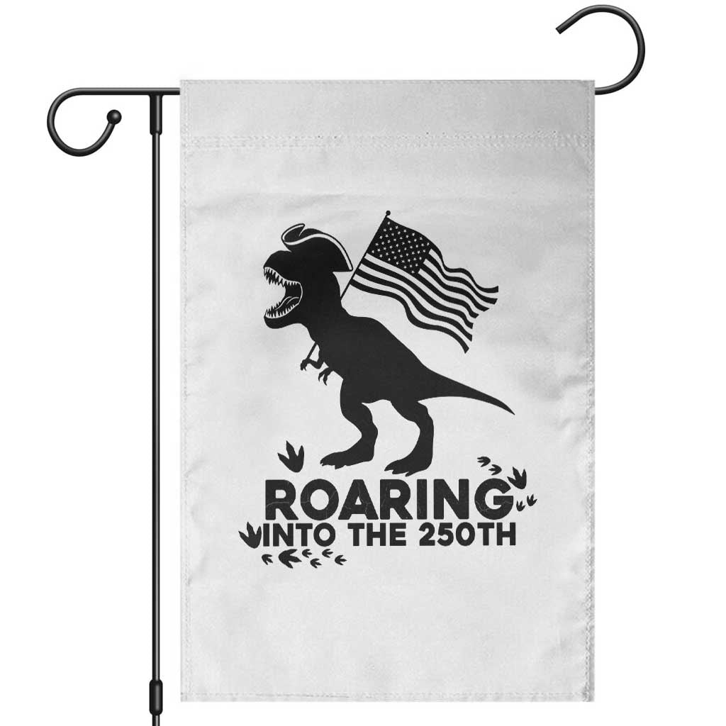 Funny Patriotic Dinosaur Garden Flag Roaring Into The 250th Anniversary TS12 White Print Your Wear