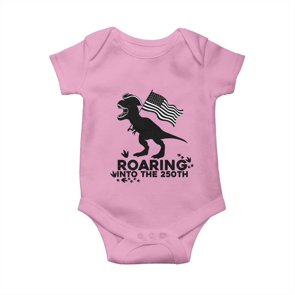 Funny Patriotic Dinosaur Baby Onesie Roaring Into The 250th Anniversary TS12 Light Pink Print Your Wear