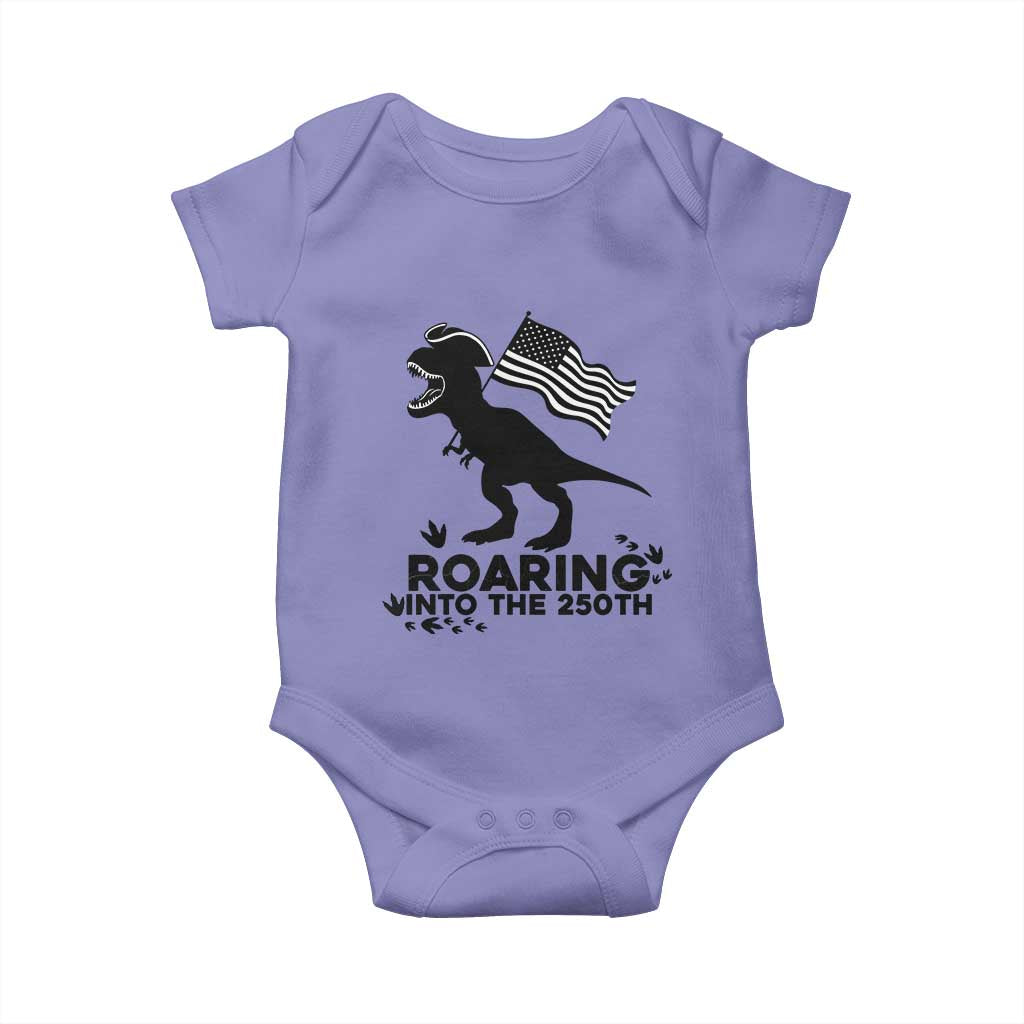 Funny Patriotic Dinosaur Baby Onesie Roaring Into The 250th Anniversary TS12 Violet Print Your Wear