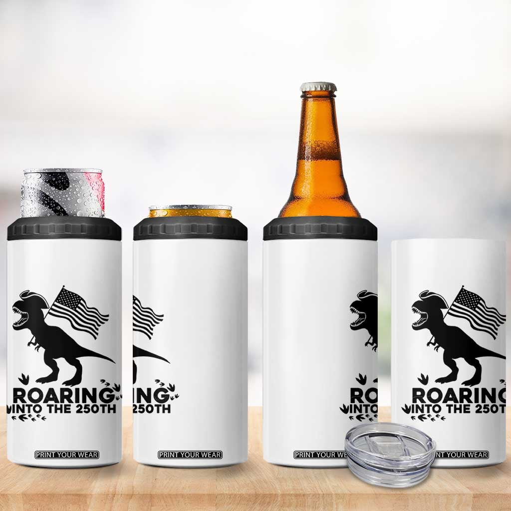 Funny Patriotic Dinosaur 4 in 1 Can Cooler Tumbler Roaring Into The 250th Anniversary TS12 Print Your Wear