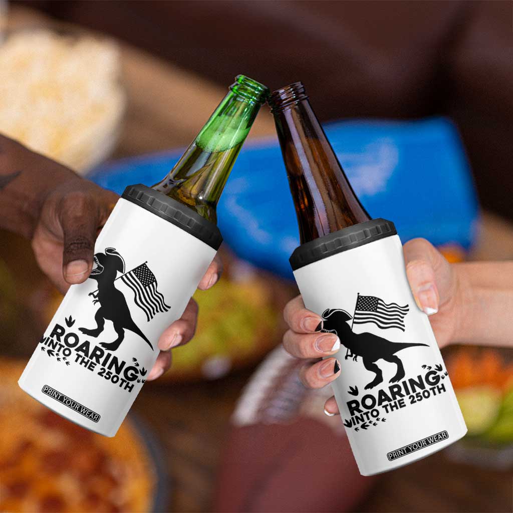 Funny Patriotic Dinosaur 4 in 1 Can Cooler Tumbler Roaring Into The 250th Anniversary TS12 Print Your Wear