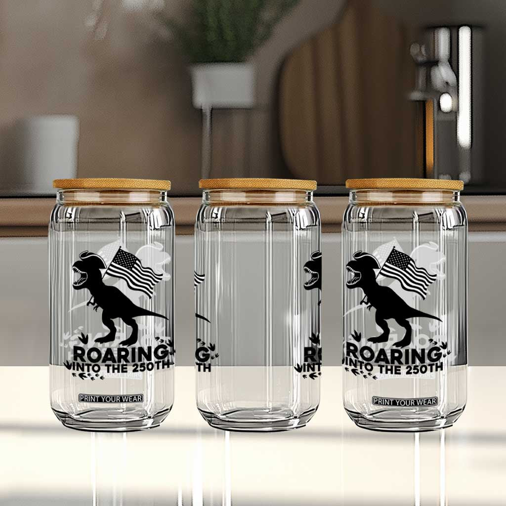 Funny Patriotic Dinosaur Glass Can Roaring Into The 250th Anniversary TS12 Print Your Wear