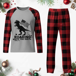 Funny Patriotic Dinosaur Plaid Pajama Set Roaring Into The 250th Anniversary TS12 Buffalo Plaid Print Your Wear