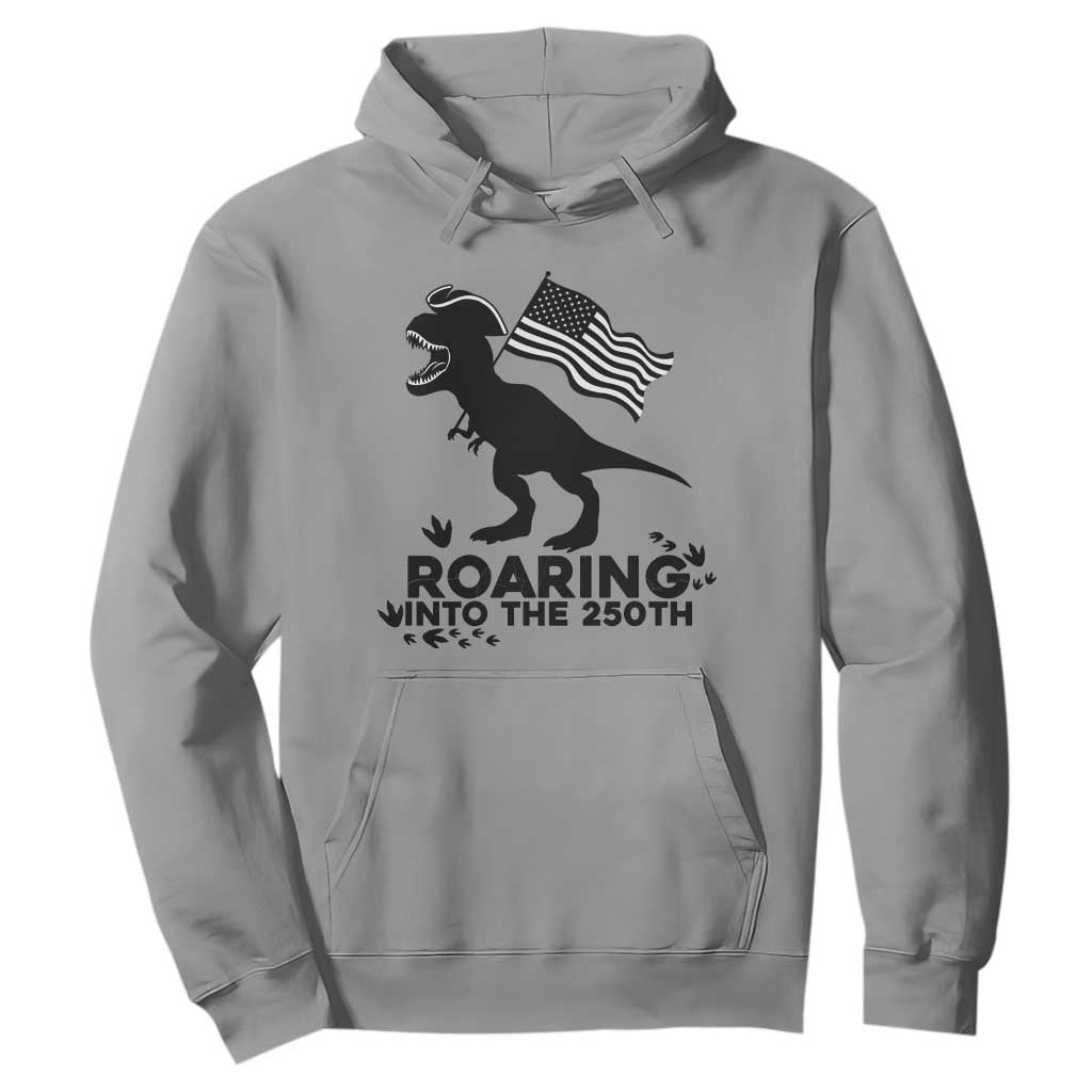 Funny Patriotic Dinosaur Hoodie Roaring Into The 250th Anniversary TS12 Sport Gray Print Your Wear