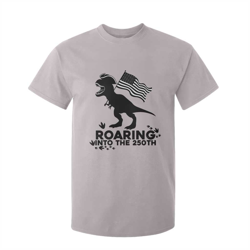 Funny Patriotic Dinosaur T Shirt For Kid Roaring Into The 250th Anniversary TS12 Ice Gray Print Your Wear