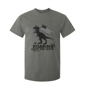 Funny Patriotic Dinosaur T Shirt For Kid Roaring Into The 250th Anniversary TS12 Military Green Print Your Wear