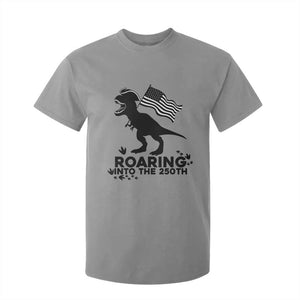 Funny Patriotic Dinosaur T Shirt For Kid Roaring Into The 250th Anniversary TS12 Sport Gray Print Your Wear