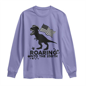 Funny Patriotic Dinosaur Long Sleeve Shirt Roaring Into The 250th Anniversary TS12 Violet Print Your Wear