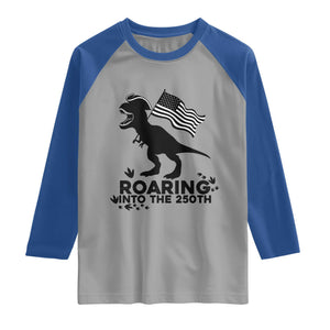 Funny Patriotic Dinosaur Raglan Shirt Roaring Into The 250th Anniversary TS12 Sport Gray Royal Print Your Wear