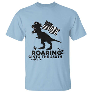 Funny Patriotic Dinosaur T Shirt Roaring Into The 250th Anniversary TS12 Light Blue Print Your Wear
