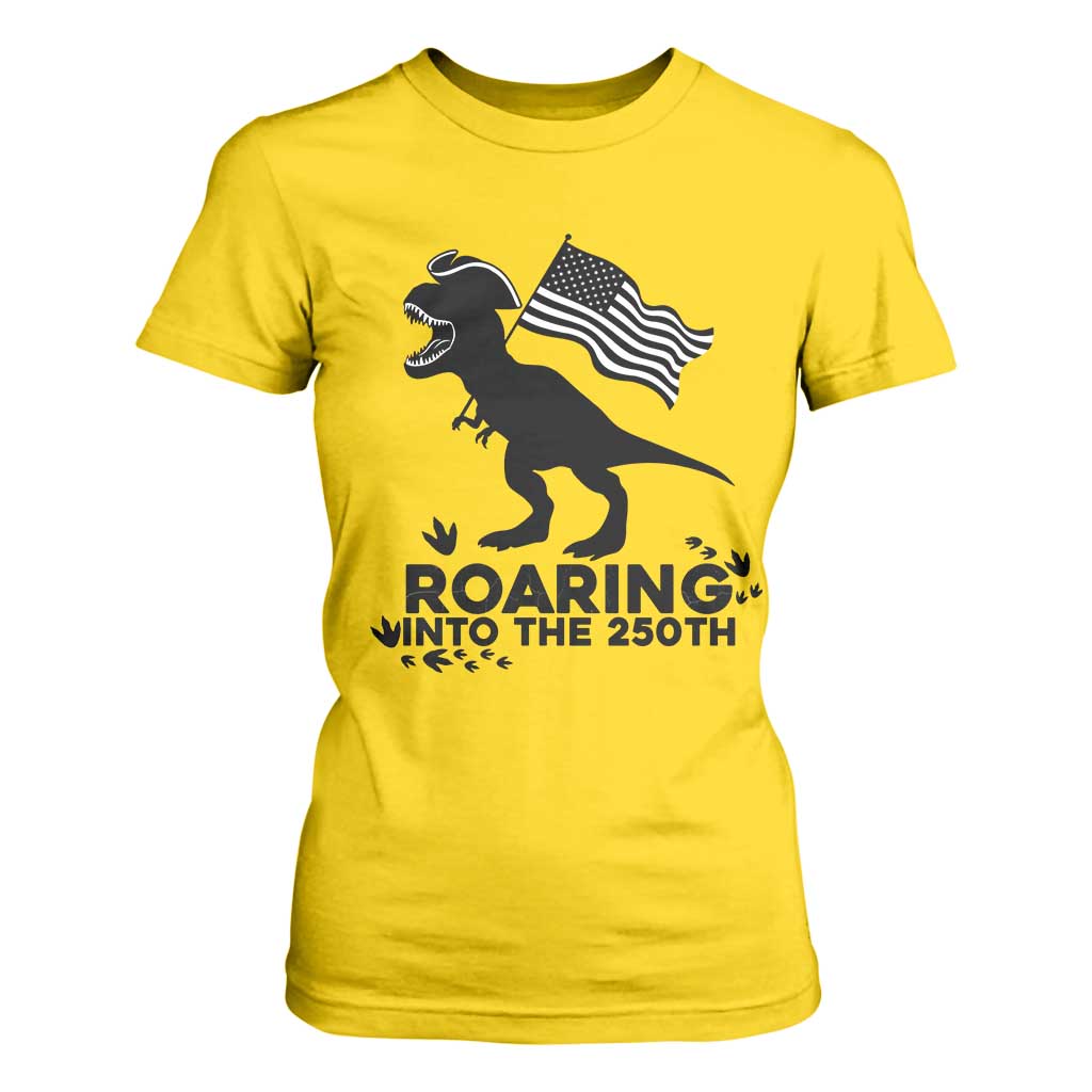 Funny Patriotic Dinosaur T Shirt For Women Roaring Into The 250th Anniversary TS12 Daisy Print Your Wear
