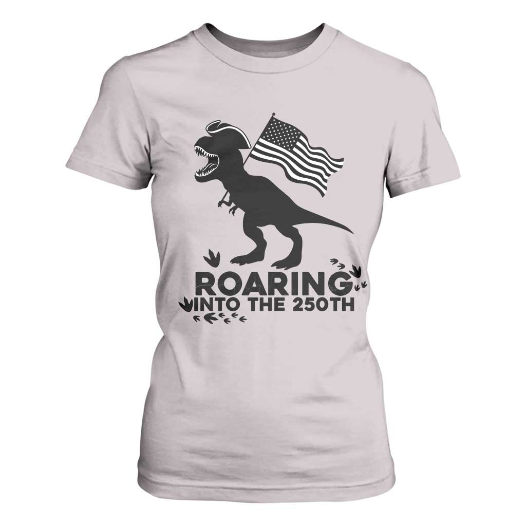 Funny Patriotic Dinosaur T Shirt For Women Roaring Into The 250th Anniversary TS12 Ice Gray Print Your Wear