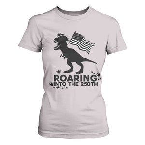 Funny Patriotic Dinosaur T Shirt For Women Roaring Into The 250th Anniversary TS12 Ice Gray Print Your Wear