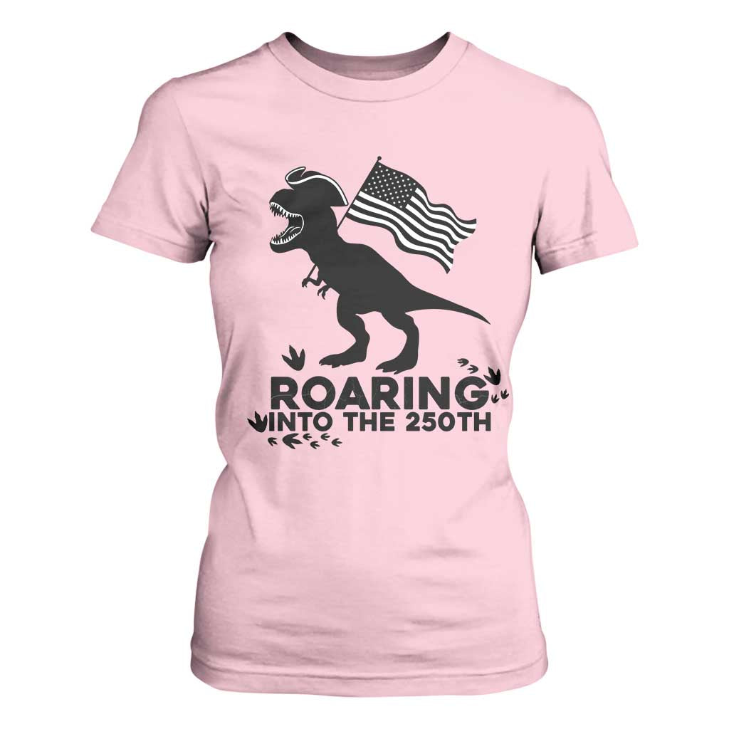 Funny Patriotic Dinosaur T Shirt For Women Roaring Into The 250th Anniversary TS12 Light Pink Print Your Wear