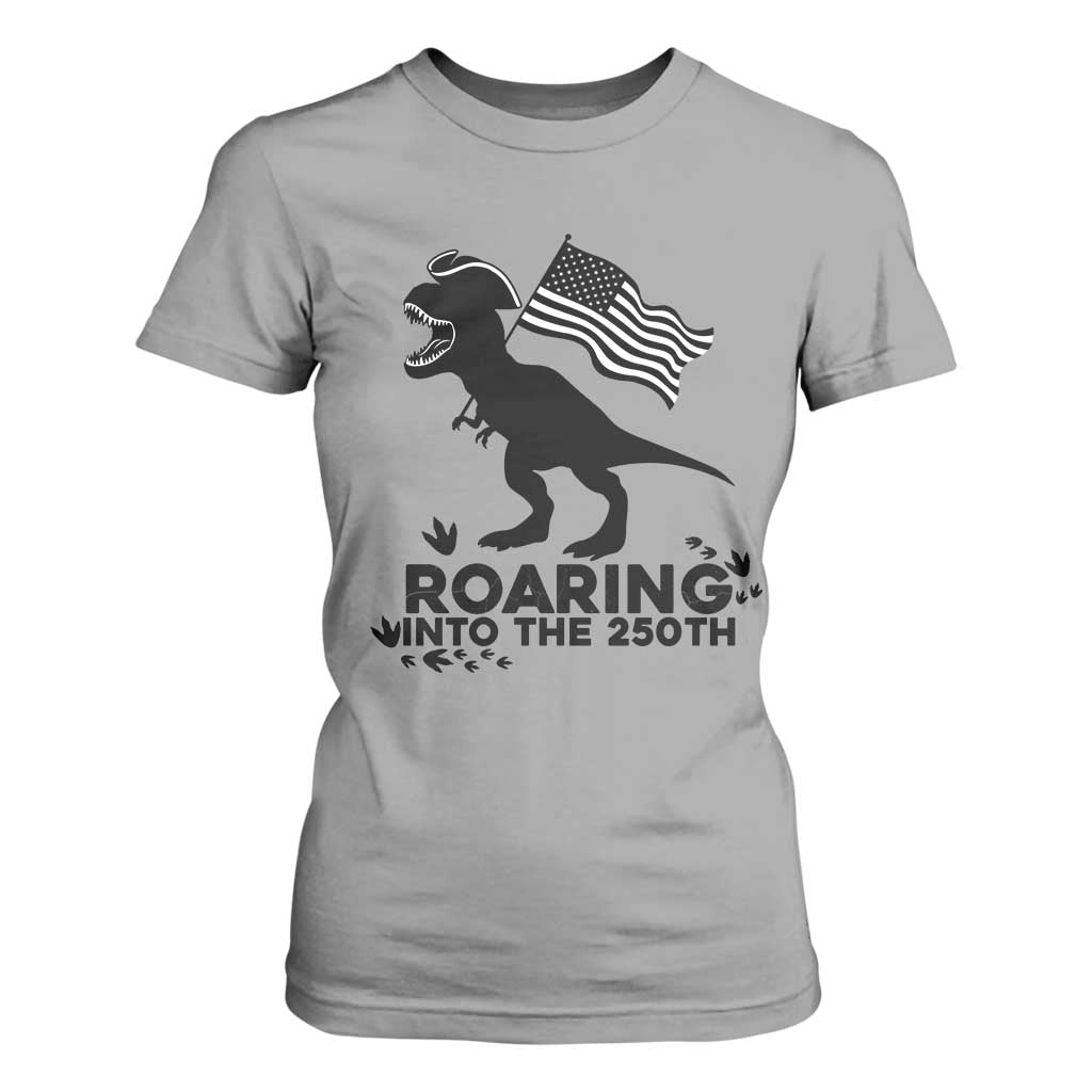 Funny Patriotic Dinosaur T Shirt For Women Roaring Into The 250th Anniversary TS12 Sport Gray Print Your Wear