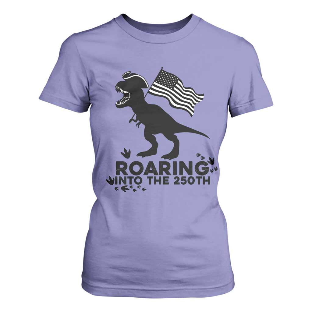 Funny Patriotic Dinosaur T Shirt For Women Roaring Into The 250th Anniversary TS12 Violet Print Your Wear