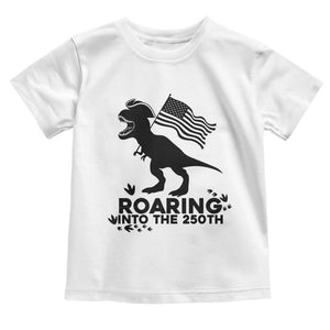 Funny Patriotic Dinosaur Toddler T Shirt Roaring Into The 250th Anniversary TS12 White Print Your Wear