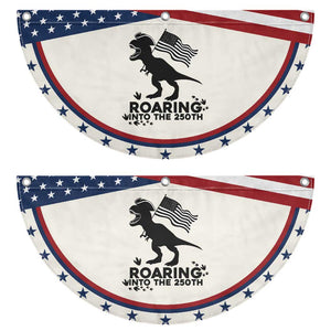 Funny Dinosaur Patriotic Fan Flag Roaring Into The 250th Anniversary