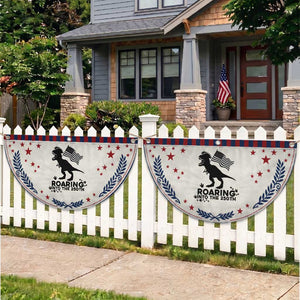Funny Dinosaur Patriotic Fan Flag Roaring Into The 250th Anniversary