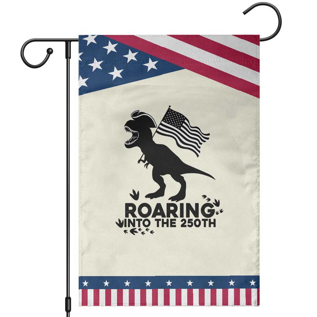 Funny Patriotic Dinosaur Garden Flag Roaring Into The 250th Anniversary TS12 Modern Beige Blue Print Your Wear