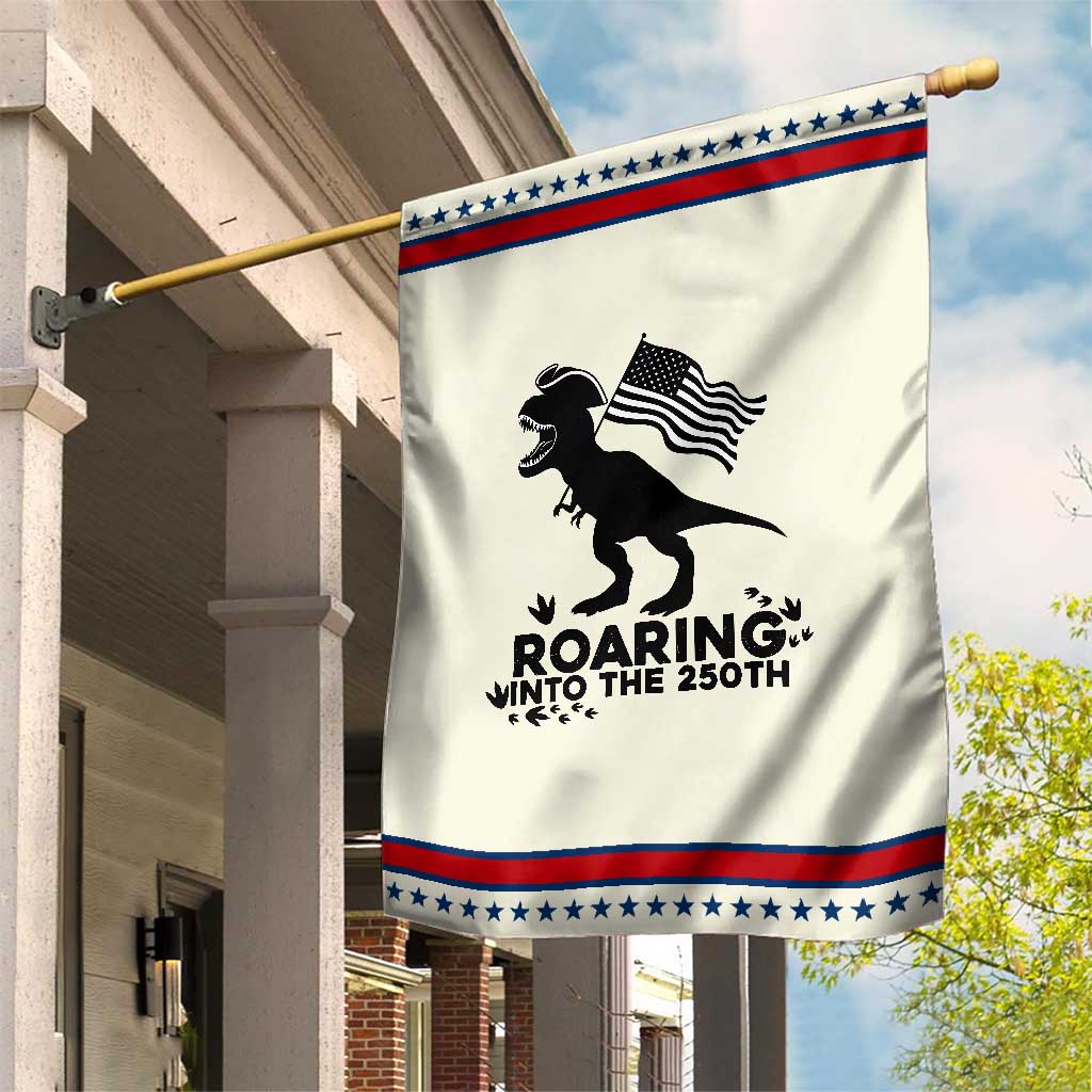 Funny Patriotic Dinosaur Garden Flag Roaring Into The 250th Anniversary TS12 Modern Beige Red Print Your Wear