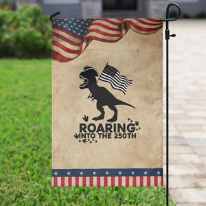 Funny Patriotic Dinosaur Garden Flag Roaring Into The 250th Anniversary TS12 Vintage Rustic Tan Navy Print Your Wear