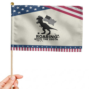 Funny Patriotic Dinosaur Patriotic Handheld Flag Roaring Into The 250th Anniversary TS12 Modern 8.2" × 5.5" Beige Blue Print Your Wear