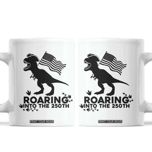 Funny Patriotic Dinosaur Coffee Mug Roaring Into The 250th Anniversary TS12 White Print Your Wear