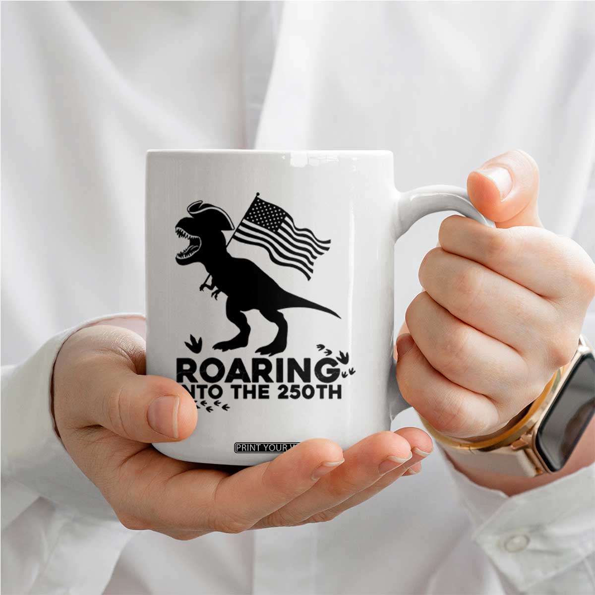 Funny Patriotic Dinosaur Coffee Mug Roaring Into The 250th Anniversary TS12 Print Your Wear