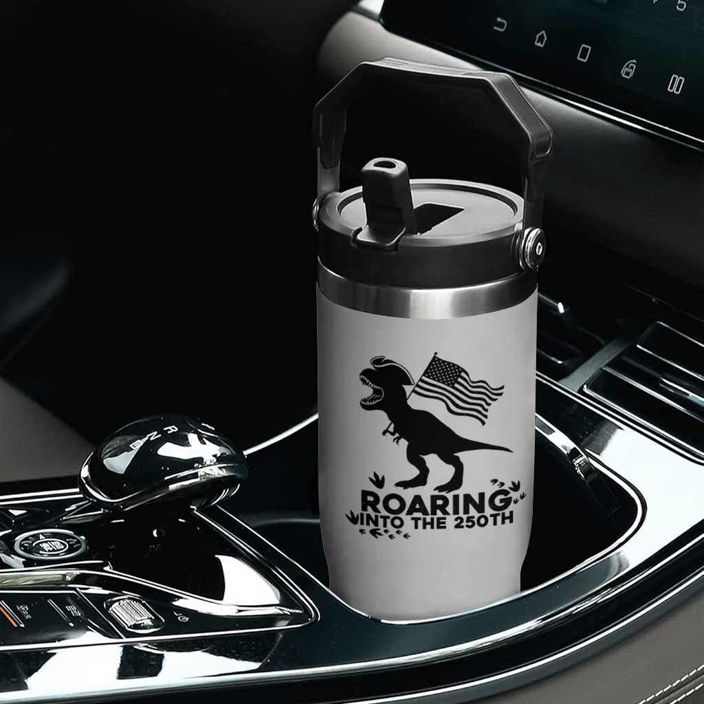 Funny Patriotic Dinosaur Flip Straw Tumbler Roaring Into The 250th Anniversary TS12 Print Your Wear